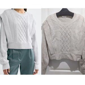 Aritzia Babaton | Seek Cable-Knit Shoulder Pad Sweater in Heather Birch